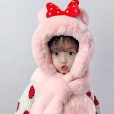 꼼지 兒童用 紅色蝴蝶結 圍巾 毛絨 護耳帽 AS72