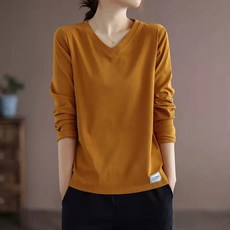 MarketA 女士簡約V領長袖輕熟風T恤