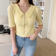 린다샵 여성용 아과각 슬림핏 카라 집업 7부 티셔츠 cpt11959k32