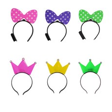 PARTYSHOW LED髮箍 蝴蝶結3款 + 皇冠3款 套組, 粉紅色, 薰衣草色, 綠色(蝴蝶結), 粉紅色, 黃色, 綠色(皇冠), 1套