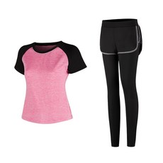 女款時尚瑜伽短袖T恤+短褲內搭褲組