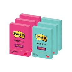 포스트잇 강한 점착용 노트 접착메모지 656 2종 x 3p 세트, 핫핑크 + 아쿠아, 1세트