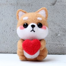 ARTJOY 羊毛氈動物娃娃DIY組, 1組, 坐姿柴犬(愛心)款