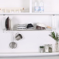 LIVING HAPPY 韓國製黏貼式水槽架800 + 掛式抹布架, 銀色, 1套