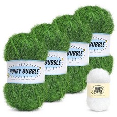 Knitt Honey Bubble 菜瓜布編織線 90g x 4入 + 迷你菜瓜布 20g 組合, 34 森林綠