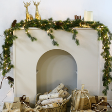 IBERIS Dawoo F&G 聖誕松果花環 + 100球銅線燈泡組, 綠色(花環), 黑色線 暖白光(燈泡), 1套