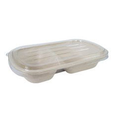 Draw Life 橢圓牛皮紙漿容器 750ml 2格 + PET蓋子組, 125套