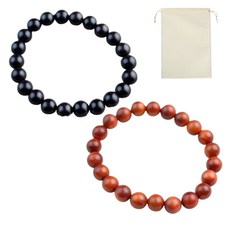 佛陀貝斯特 實現願望財運避邪香木念珠手鍊 2入+收納袋組 黑檀木+龍血木 手鍊(8mm)