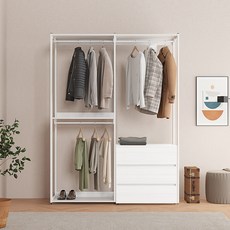 레이디가구 포즈 철제 드레스룸 시스템 옷장 1600 A세트, 화이트