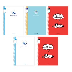 Morning Glory 填充系列 小學3-6年級 23行線圈筆記本 A款 5入混合組, 1組, 鯨魚+ 貓 + 狗