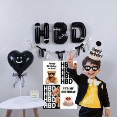 피앤비유니티 HBD 리본 생일 파티 풍선 15종 세트, 06 아이보리포스트형, 1세트