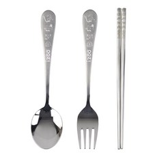 兒童 Iju 不銹鋼筷子勺叉套組, 混合顏色, 1組, 勺子+叉子+1雙筷子