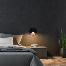 WONHA DS Peureu 圓形無頻閃 LED 壁燈 6W, 黑色 + 燈泡色