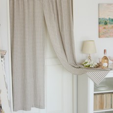 ANDCOTTON 空間分隔 門簾 遮擋簾 窗簾 粉彩格紋, 米色