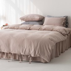 SCOHOme 더더 顏料水洗緞帶被套, 더더米色