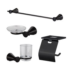 聲優2400毛巾架+衛生紙架+杯架+肥皂架配件套組, 黑色的, 1套