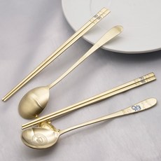 鈦金十二生肖蛇年夫婦湯筷2入組, 1套, 金色, 湯匙 p + 筷子 2p