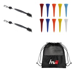 NAYASTYLE 高爾夫球桿頭清潔刷 2入 + 塑膠高爾夫短球釘 10入 + 收納袋組合, GFYP-10-3+167-1PU, 1套