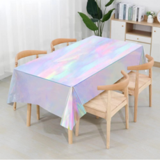 벨르에본느 플리마켓 생일파티 홀로그램 일회용 테이블보, 혼합색상, 1개, 137 x 274 cm