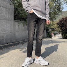 Meosidda 男士隱藏式鬆緊帶長版與短版褲腳不收邊牛仔褲