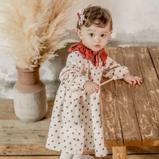 HAPPY PRINCE 女童櫻桃印花長袖連身裙+荷葉雙層領