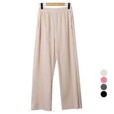 Planday 女款日常舒適鬆緊腰百褶寬褲