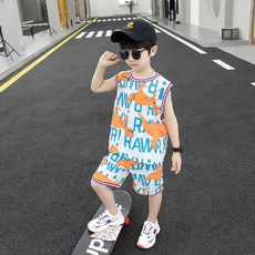 베베니즈 남아용 공룡패턴 민소매 상하의 세트