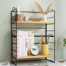 Minsung Company餐桌書桌高2層收納架, 黑+木