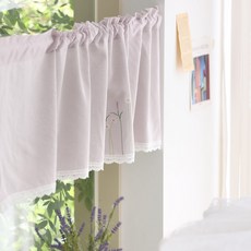 BELLELIFE 雛菊刺繡短窗簾, 薰衣草紫