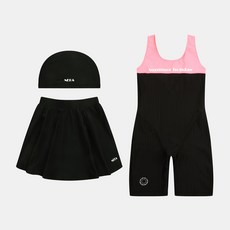 네파키즈 여아용 올인원 래시가드 + 수영모 + 스커트 세트