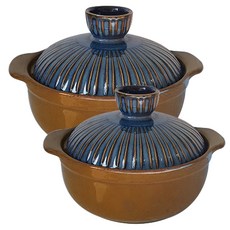 雙耳陶瓷砂鍋 棕色+流線設計鍋蓋 2入組, 1號(15.3cm)+2號(17cm), 1組