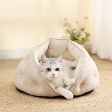 김멍냥 반려동물 만두 숨숨집 쿠션, 베이지