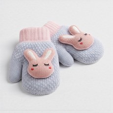 SOMNIUMBEBE 嬰幼兒毛絨防寒兔子連指手套 雙手穿戴組
