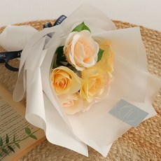 더플라워마켓 조화 실크 아임리얼로즈꽃다발 + 메세지텍 세트, 옐로우 + 성년의날, 1세트