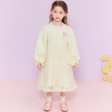 HEJMINI 女童款兔子圖案荷葉邊舒適網紗洋裝