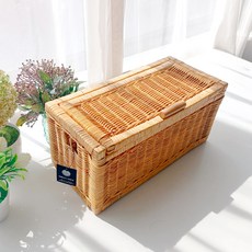 메종인다라탄샵 고급 등나무 직사각 뚜껑 라탄바구니 N020N, 베이지, 1개