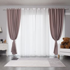 카니발 암막커튼 2p 세트 + 화이트 쉬폰커튼 2p 세트 + 봉 + 안뚫어고리 방문설치