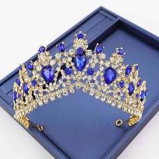 美麗晶鑽點綴自助婚紗皇冠 sdm010, 金藍色, 1個