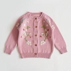 IYUMONG 女童 Devito 花朵草莓針織刺繡開襟衫