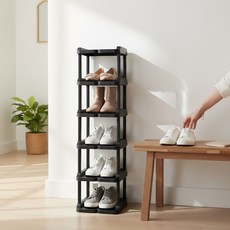 uh homedeco Oganee 組裝式縫隙玄關單排6層鞋櫃, 黑色, 1個