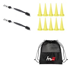 NAYASTYLE 高爾夫球桿頭清潔器 2p + HDPE 高爾夫球釘 10p + 收納袋組合 GFYP-10-3+163-1PU, 灰色(清潔器), 黃色(球釘)