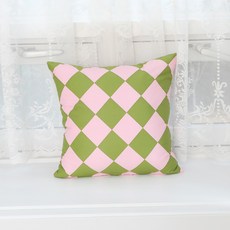 Icony House 菱格紋抱枕, 粉紅色 + 綠色