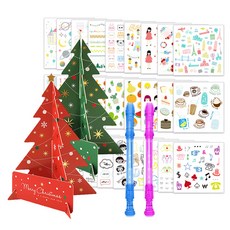 2Youngdesign 聖誕樹立體卡片 2入 + 可擦拭透明笛中性筆 隨機出貨 2入 + In-style貼紙 28款套組, 紅色, 綠色, 1套