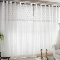 GINNA SONG 蕾絲刺繡造型窗簾 2入+花朵造型窗簾夾組 2入, 白色的