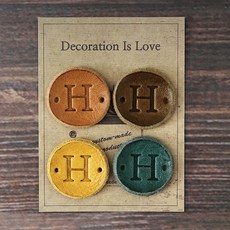 Handis Needleholic 復古字母水洗全皮標籤 4件組 H, 1套, 駝色, 深棕色, 深黃色, 墨綠色