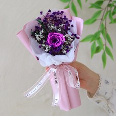 ScentBasket 不凋謝鮮花 永生愛戀玫瑰混搭花束 + 提袋組合, 紫色