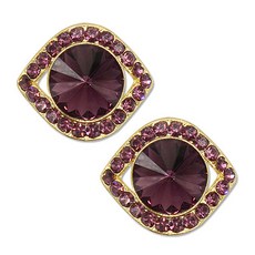 寶石水鑽鈕扣 15mm, 2個, 眼睛 金色紫色