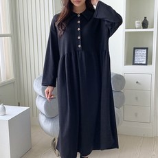 大尺碼鈕扣領孕婦連身裙