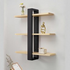 soonZAM 感性北歐風木質牆面層架, 木紋黑色, 3層