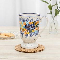 PRACA 波蘭風格陶瓷高腳馬克杯 大 410ml, 1個, 藍妮拉